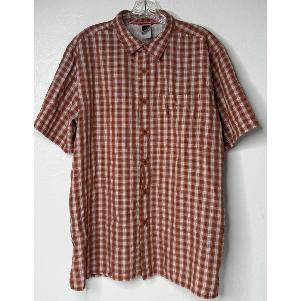 The North Face Shirt Mens Large Orange Plaid Short Sleeve Hiking Fishing Camp